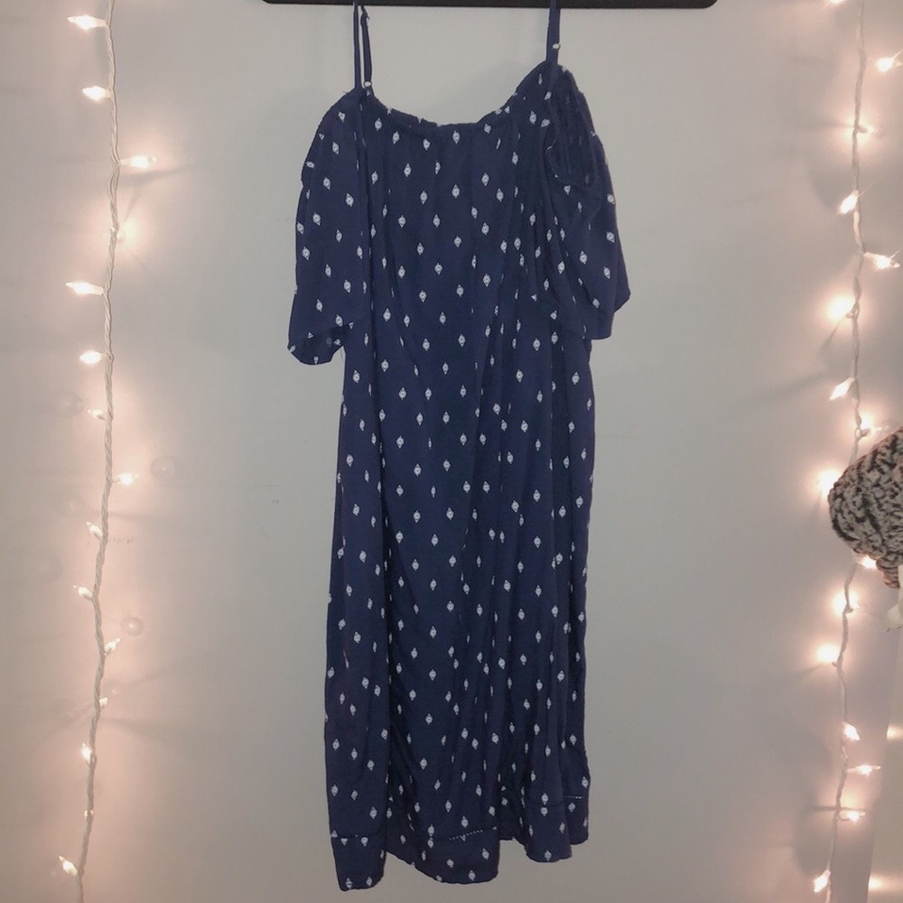 blue and white strapped dress